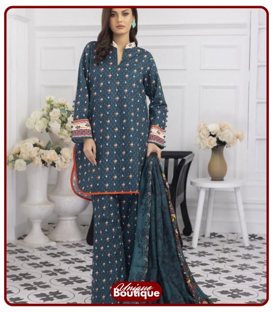 Regalia Khaddar – Angori Printed 3-Piece Winter Suit