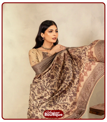 Brown Printed Linen Unstitched 3-Piece Suit