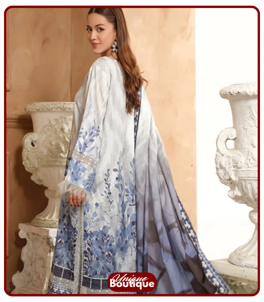 Baroque Linen – Sky Blue Printed 3-Piece Suit | Winter Collection