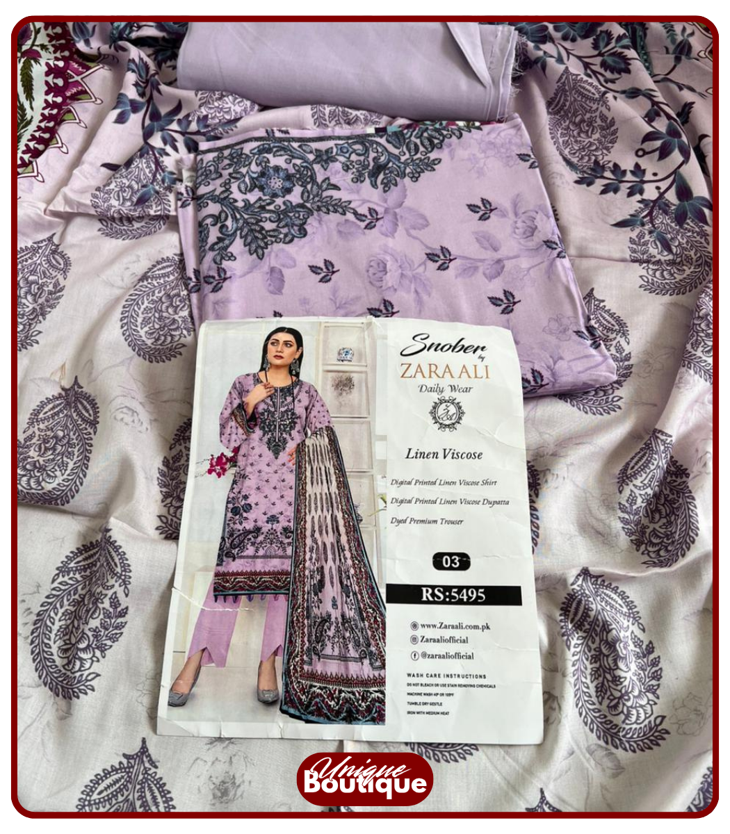 Smoky Lilac Viscose Printed Unstitched 3-Piece Suit – Ladies