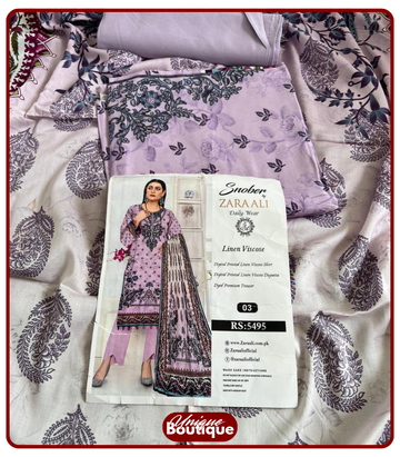 Smoky Lilac Viscose Printed Unstitched 3-Piece Suit – Ladies